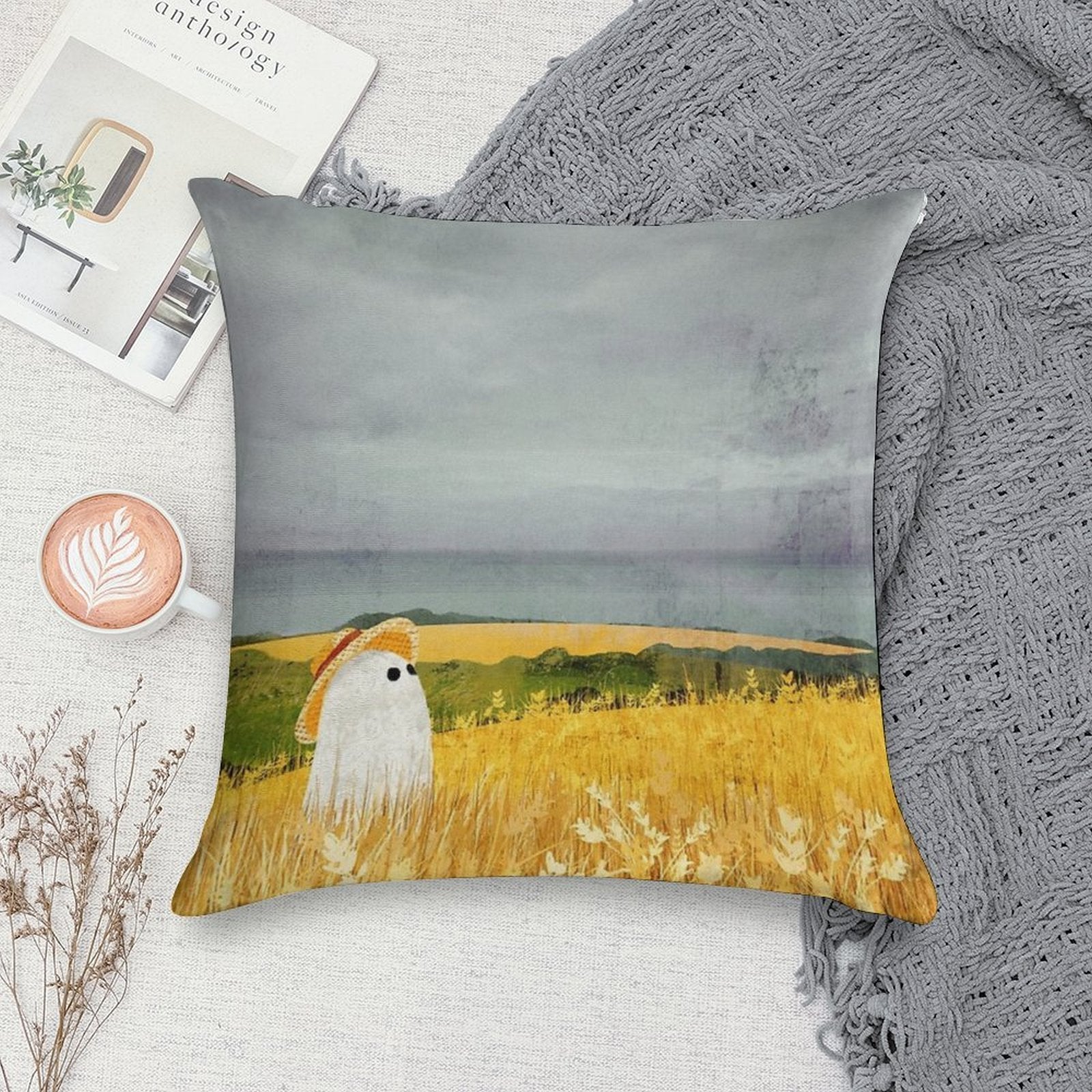 There's A Ghost in The Wheat Field Again... Soft Luxury Feel Throw Pillow