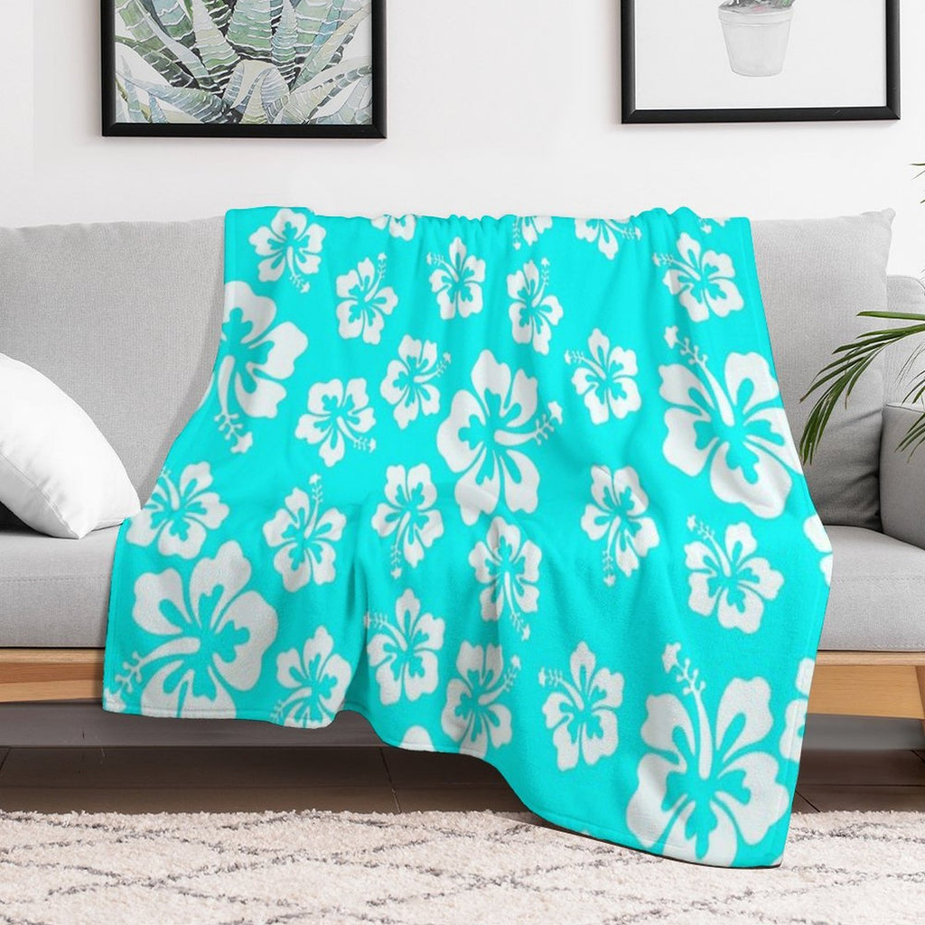 Bright Aqua Blue Hibiscus Hawaiian Flower Aloha Wrinkle-free Throw Blanket