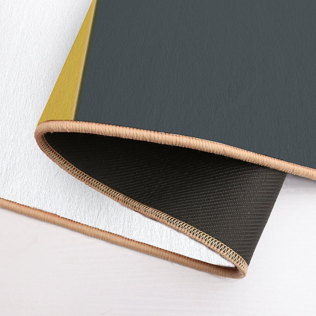 Abstract Geometric Minimalist 2 Navy Blue, Light Mustard Yellow, And White  Long-Lasting Bath Mat