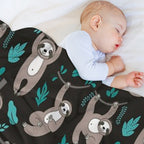 Lazy Sloths on Black Background Multi-functional Throw Blanket