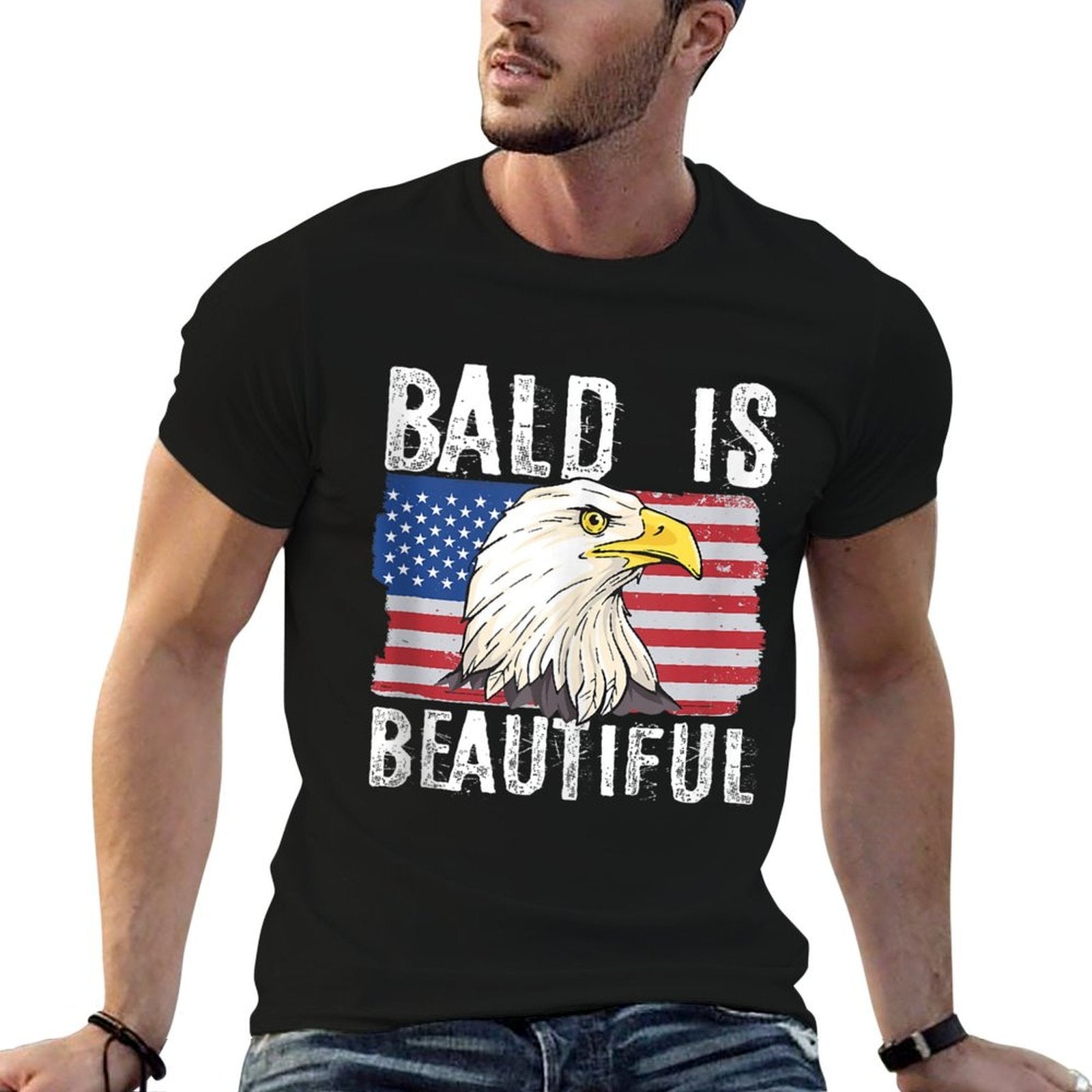 Bald Is Beautiful 4th of July Independence Day Bald Eagle  Relaxed-fit T-Shirt