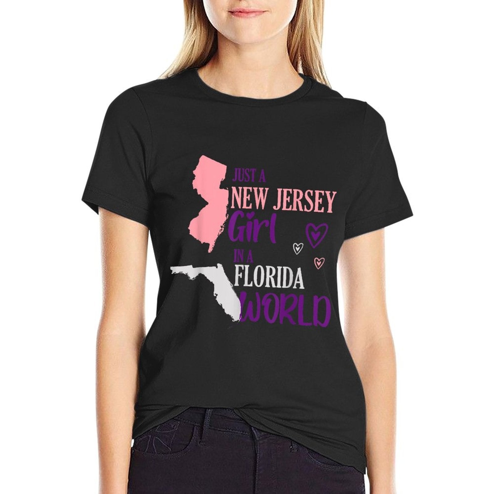Proud Girl Design Just A New Jersey Girl in A Florida World  Rolled Sleeves T-Shirt