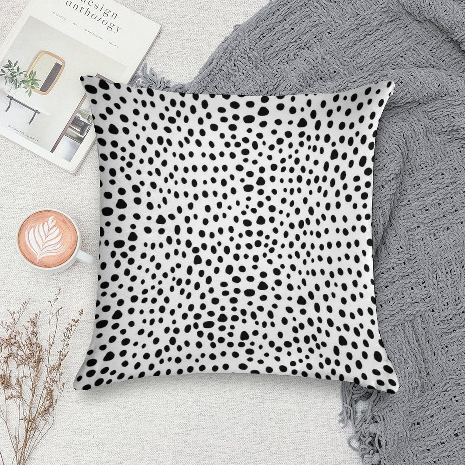 Modern Black And White Hand Drawn Polka Dots Soft Fade-Resistant Throw Pillow