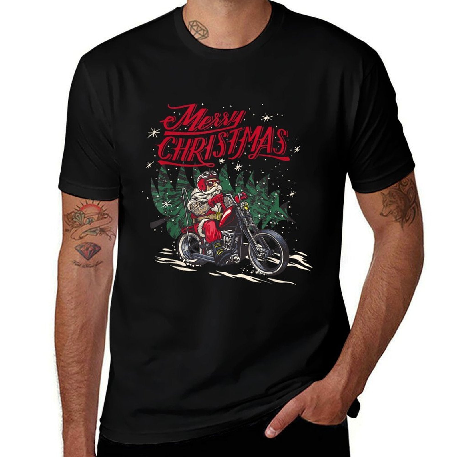 Santa Claus Riding A Motorcycle Christmas Design  Oversized Silhouette T-Shirt