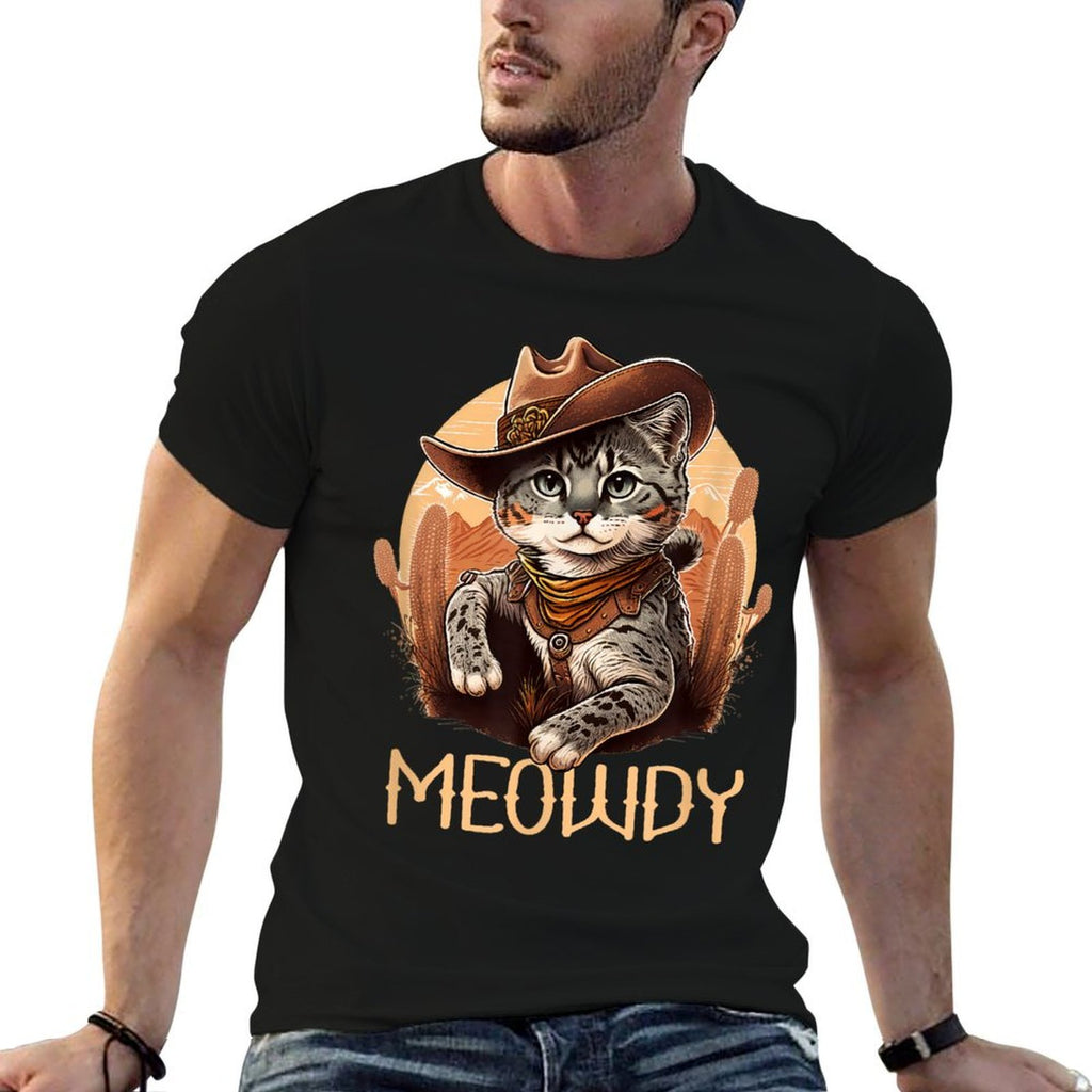 Meowdy Cat Funny Howdy Meme Western Cowboy Kitten  Cotton T-Shirt