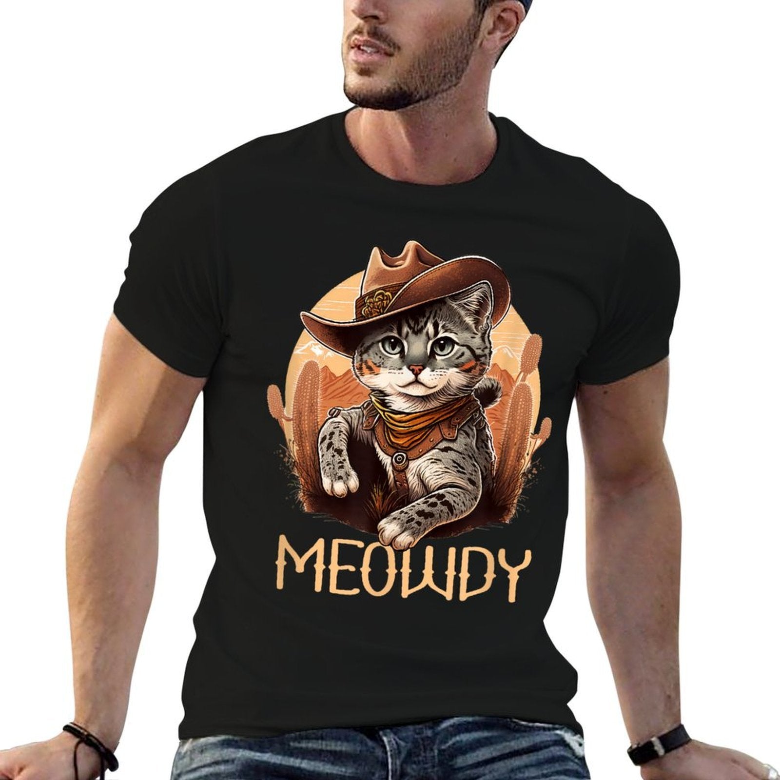 Meowdy Cat Funny Howdy Meme Western Cowboy Kitten  Cotton T-Shirt