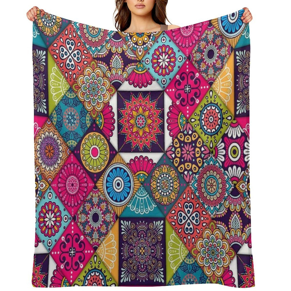 Ethnic  Hippie Pattern Patchwork Quilt African Geometric Durable Throw Blanket