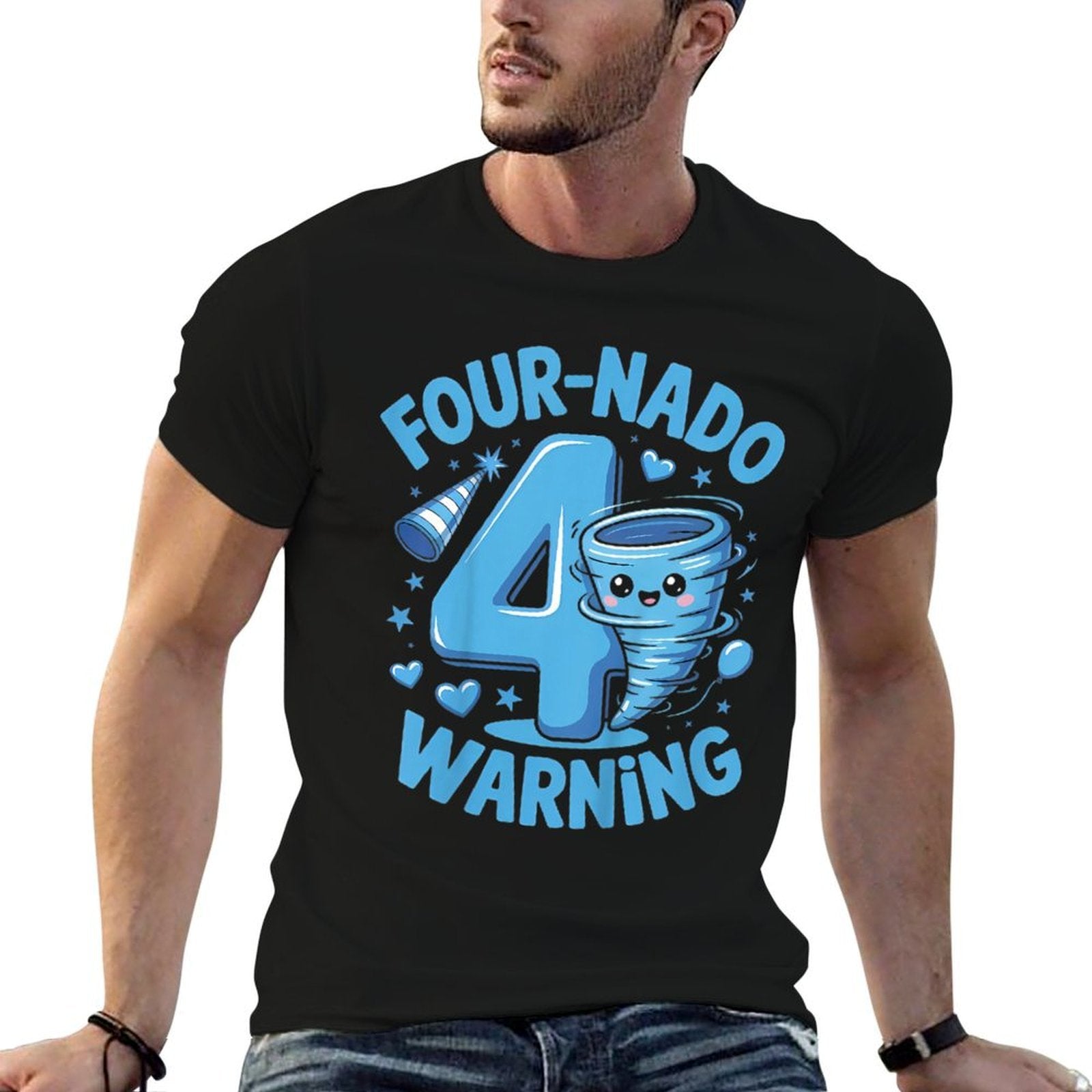 Kids Four-Nado Warning 4th Birthday Boy Tornado Birthday  Vintage-inspired T-Shirt
