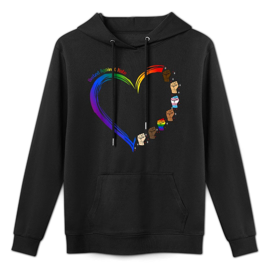 United Against Hate LGBT Pride Black Melanin Heart Rainbow Medium-Weight Fabric Hoodie