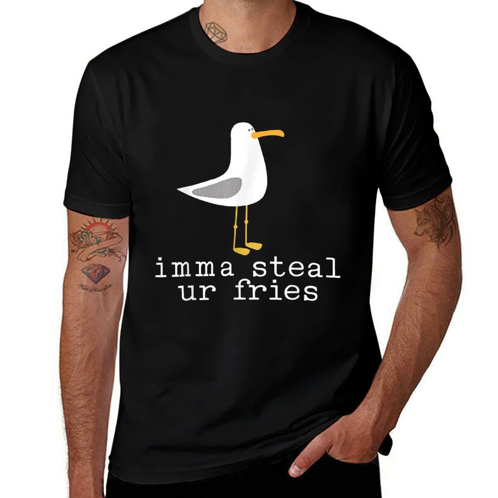 Imma Steal Ur Fries Funny Cute Seagull Bird Animal Lovers  Oversized Silhouette T-Shirt