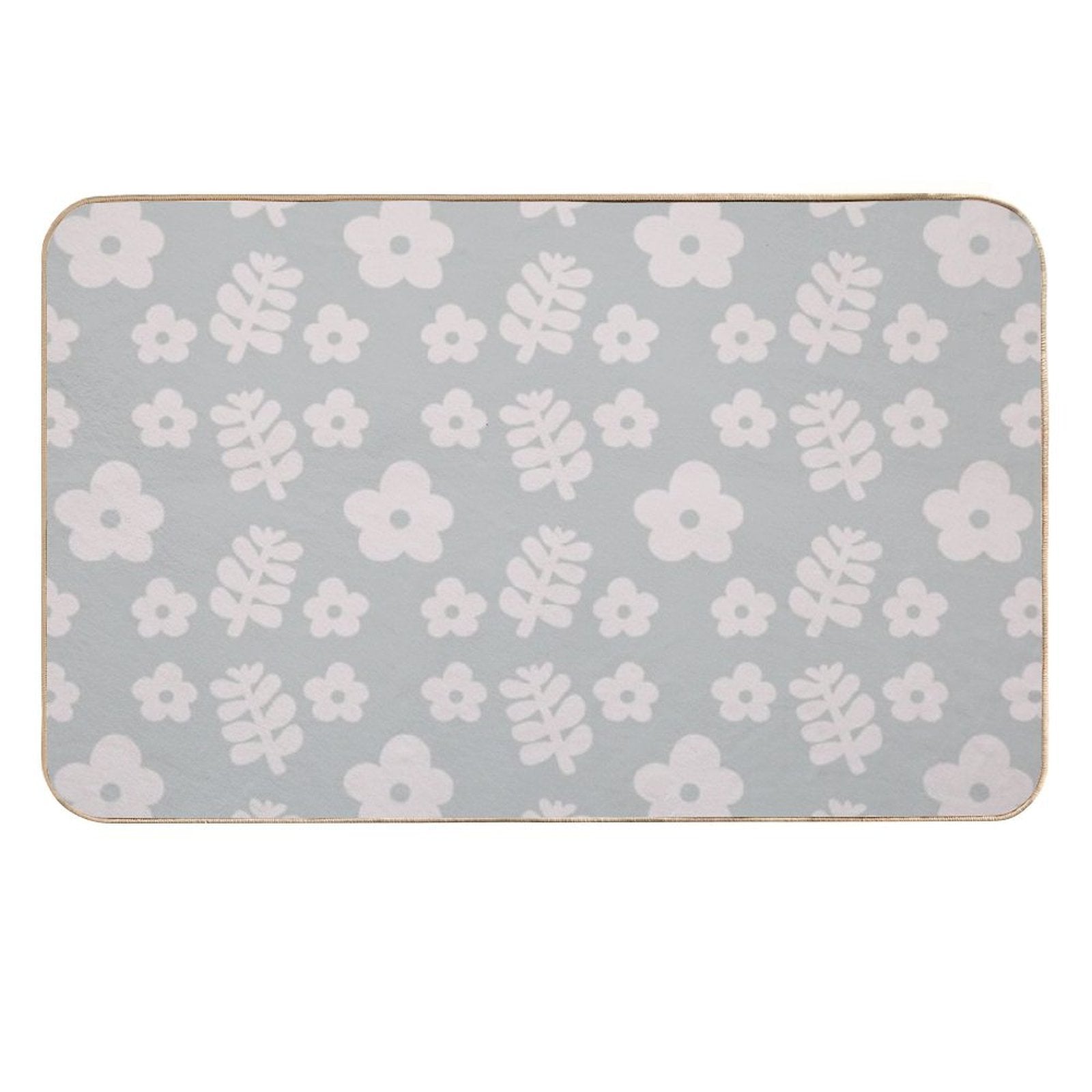 Mid Century Modern Flowers & Leaves, Cute Retro Pattern, Grayish Blue  Anti-Trip Bath Mat
