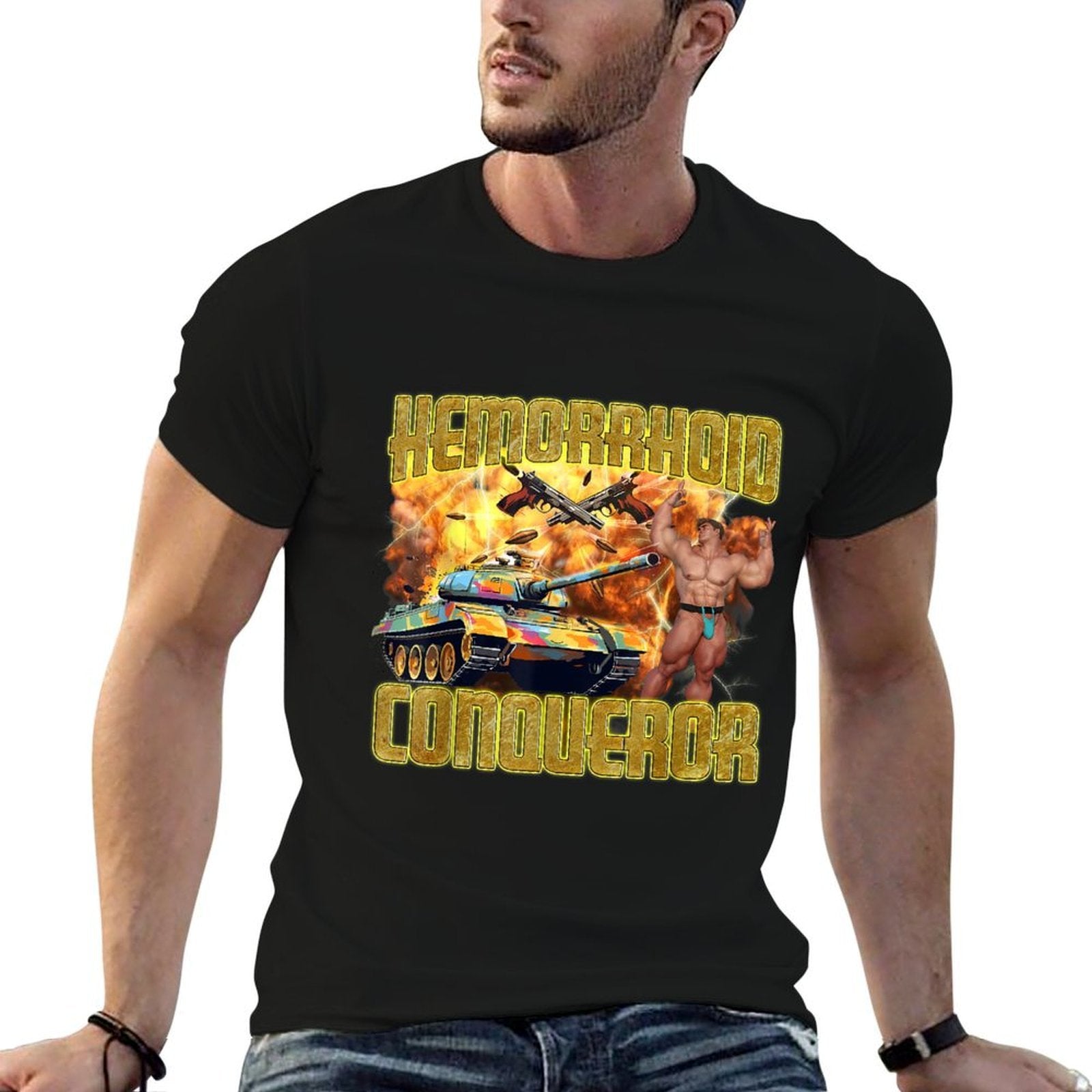 Mens Womens Hemorrhoid Conqueror Funny Weird Dank Meme  Easy-care T-Shirt