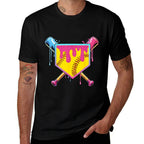 Softball Drip Girls Ice Cream Drip Home Plat Youth Game Day  Ribbed Collar T-Shirt