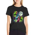 Three Indian Ringneck Parrots Howling at Moon Funny Meme  Oversized Silhouette T-Shirt