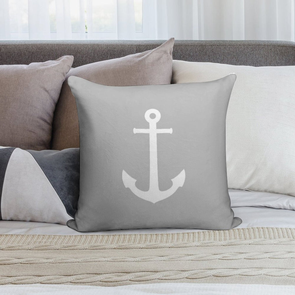 White Anchor On Silver Gray Soft Hidden Zipper Throw Pillow