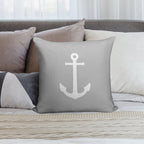 White Anchor On Silver Gray Soft Hidden Zipper Throw Pillow