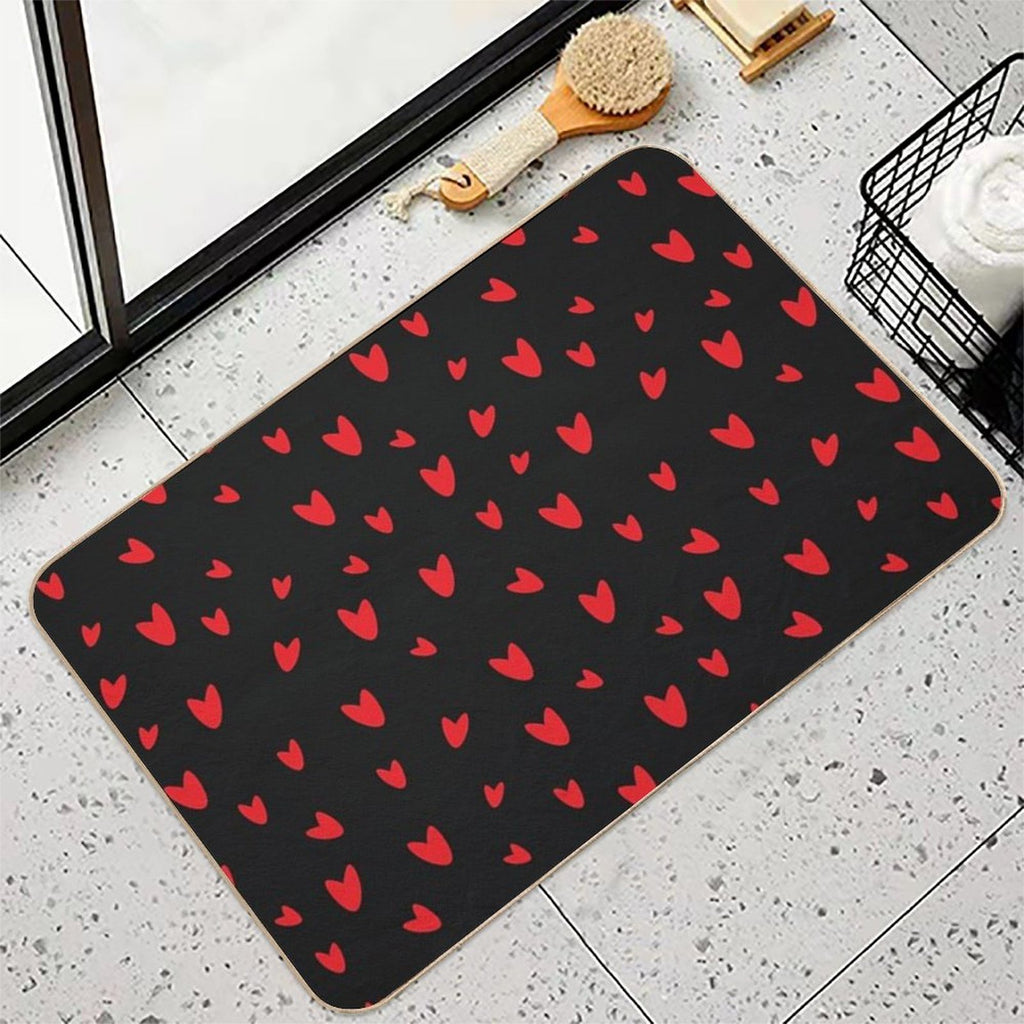Hearts on Black Background Durable Bath Mat