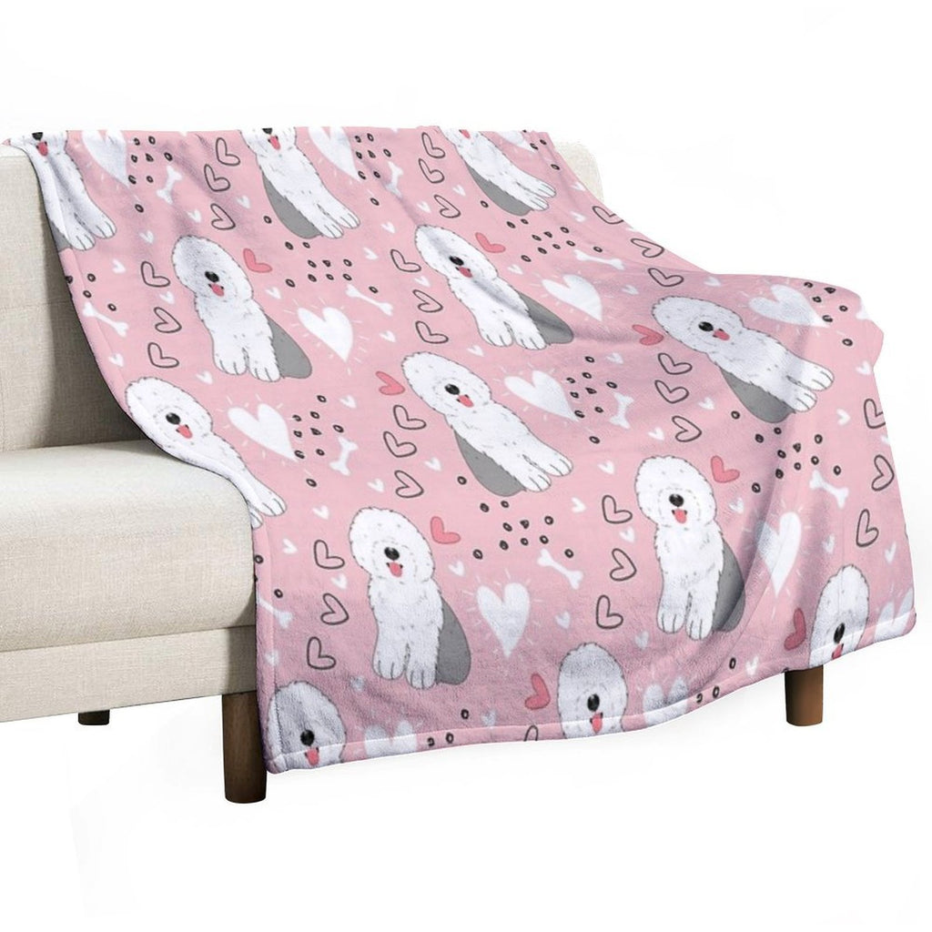 Cute Grey Gray And White Old English Sheepdog Puppy Gift-ready Throw Blanket