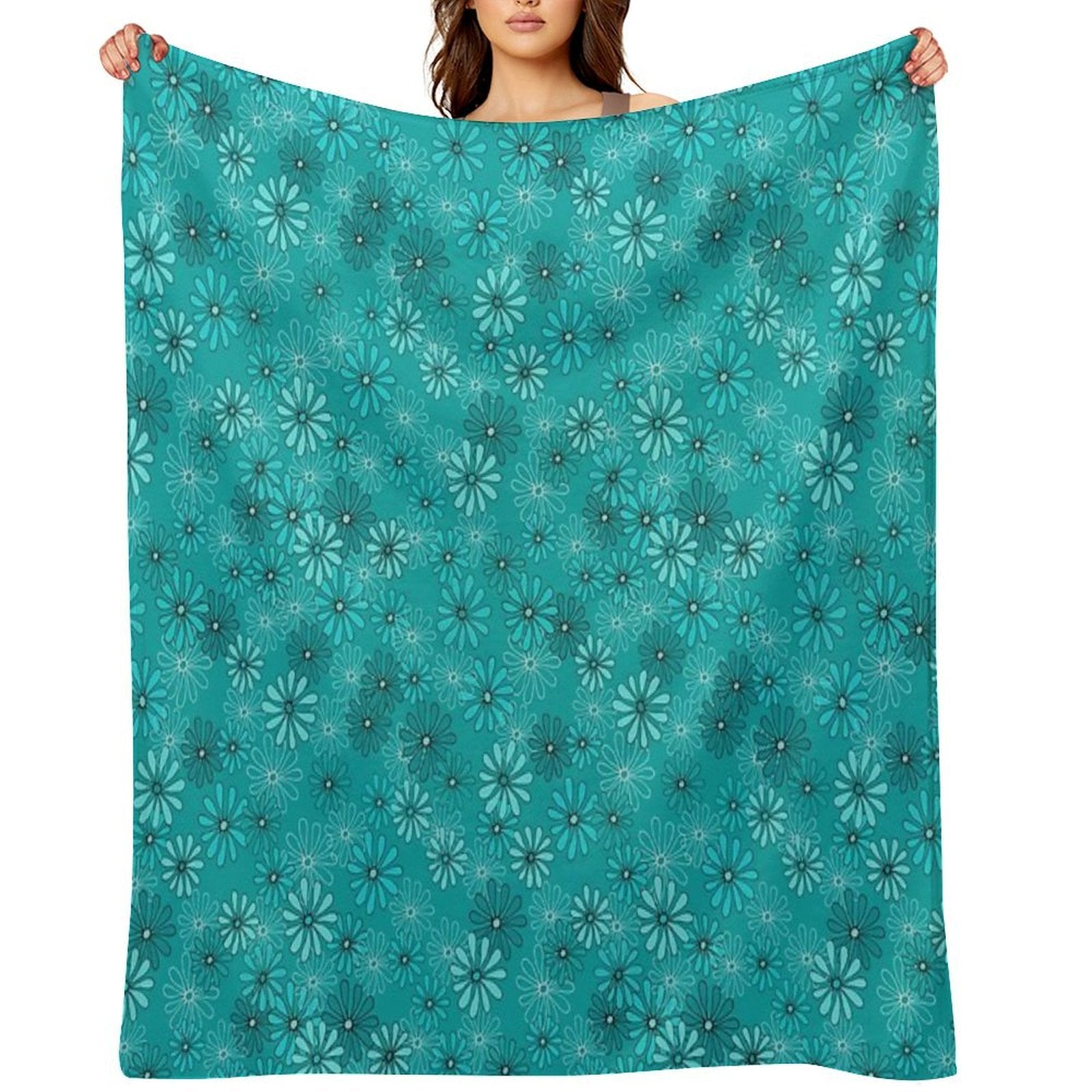 Daisies in Shades of Turquoise Velvety-soft Throw Blanket