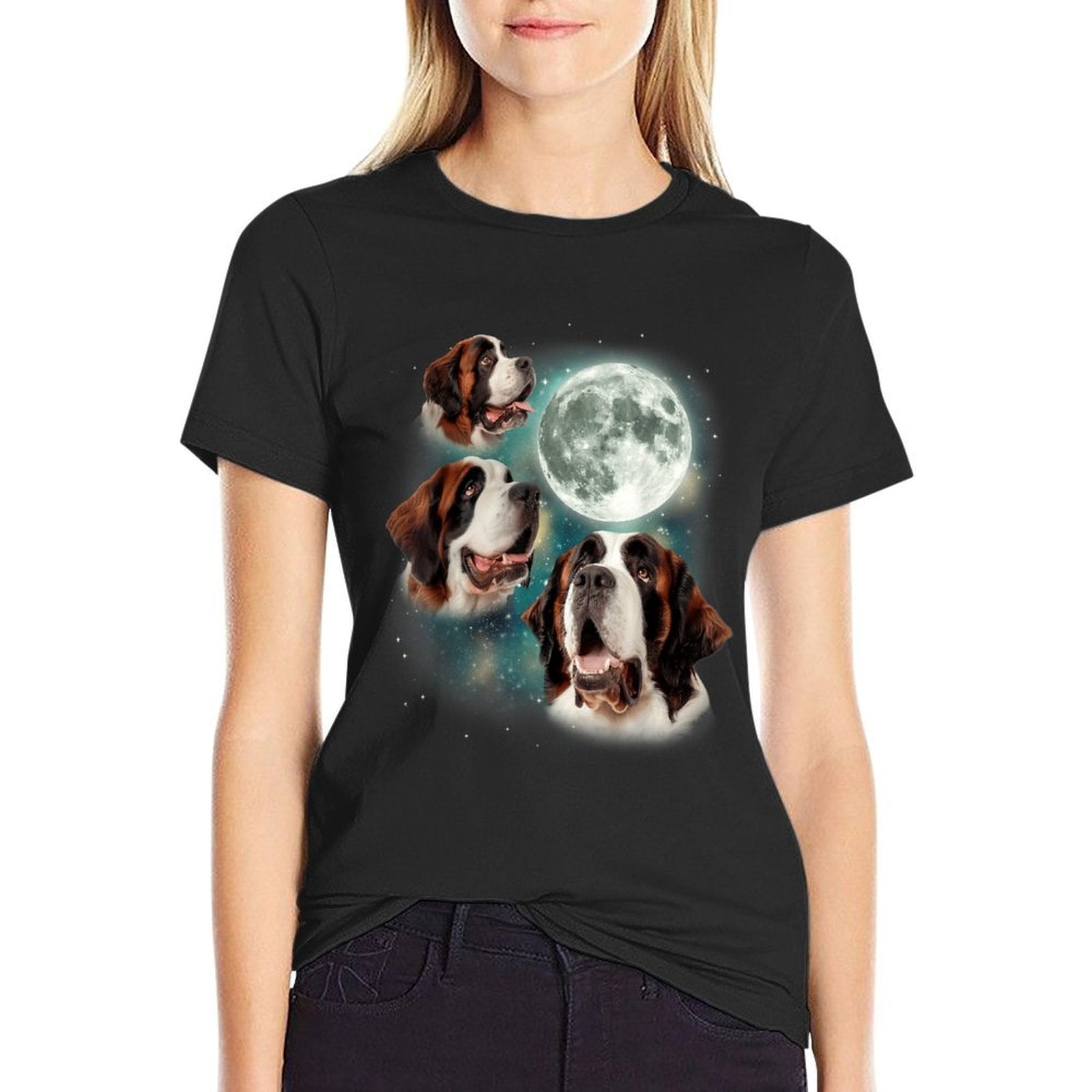 Three St Bernard Moon  3 Rescue Dog Howling Meme Canine Pup Men Women  Versatile T-Shirt