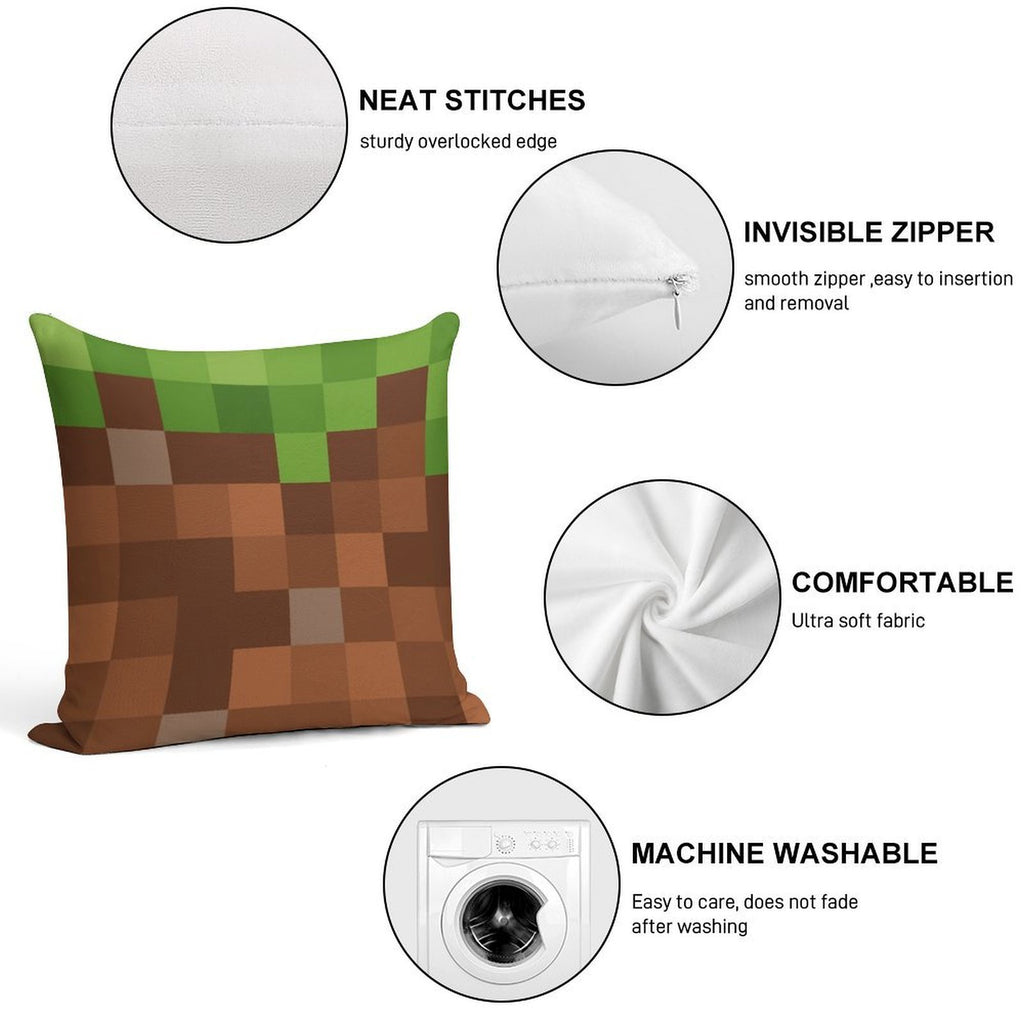 Minecraft Mini Dirt Block Soft Decorative Cover Throw Pillow