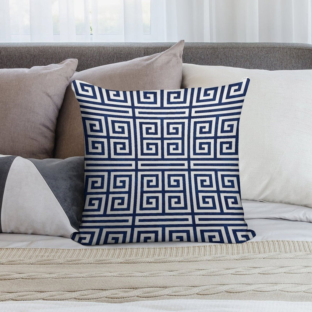 Greek Key - Blue And White Soft Skin-Friendly Throw Pillow