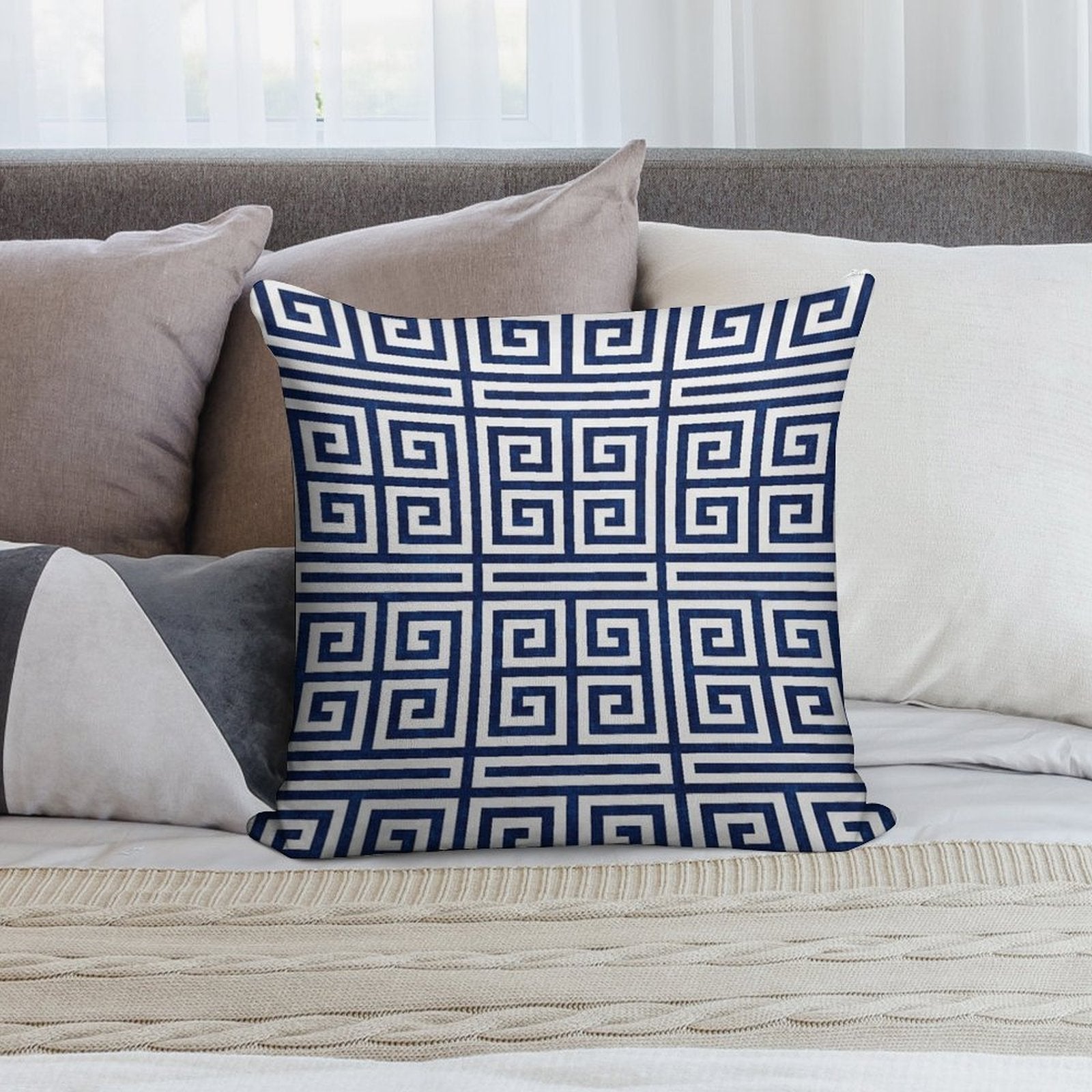 Greek Key - Blue And White Soft Skin-Friendly Throw Pillow