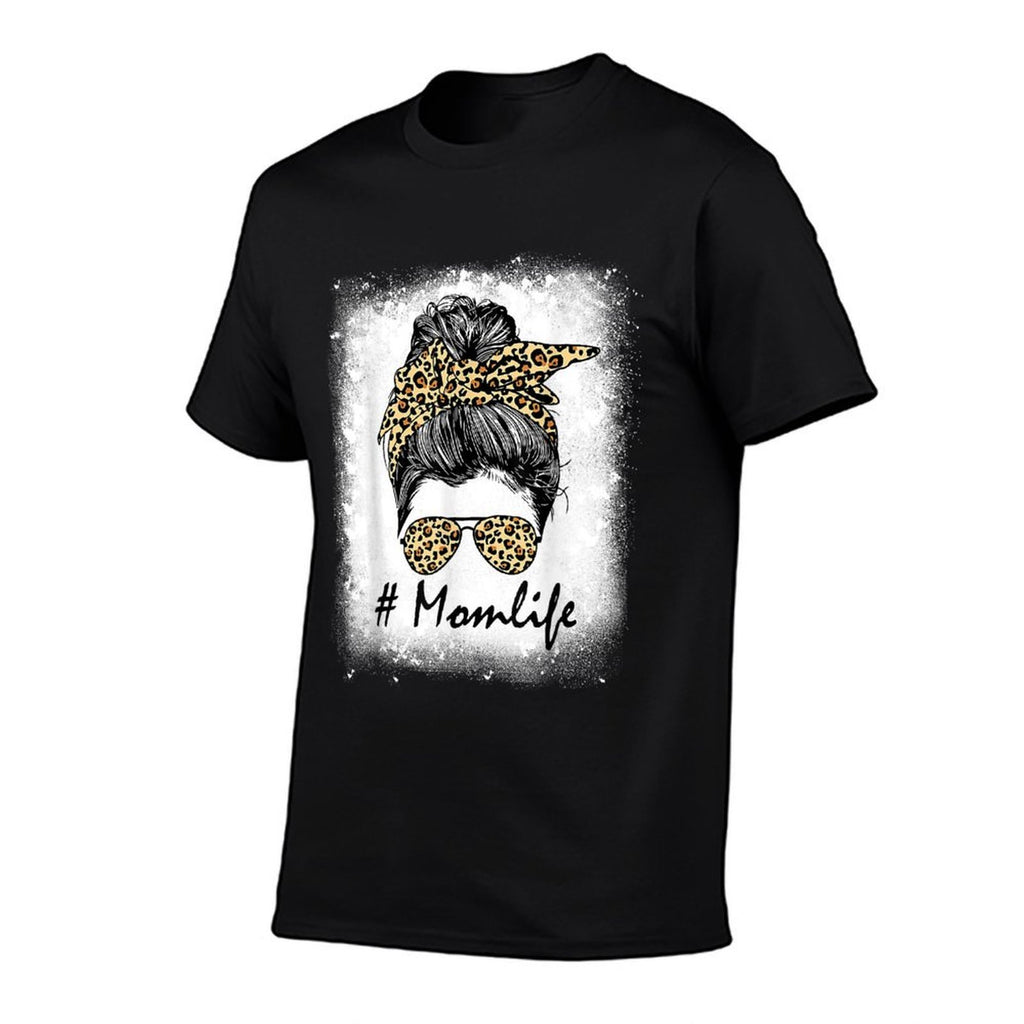 Mom Life Bleached Mom Life Leopard Messy Bun  Breathable T-Shirt