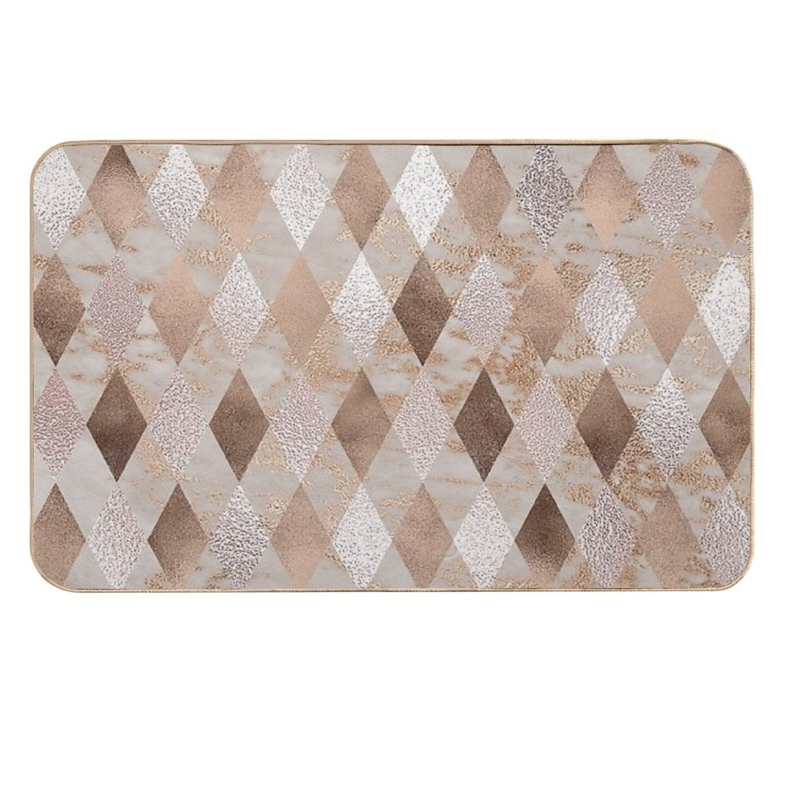 Small Copper And Blush Rose Gold Marble Argyle  Stain-Proof Bath Mat