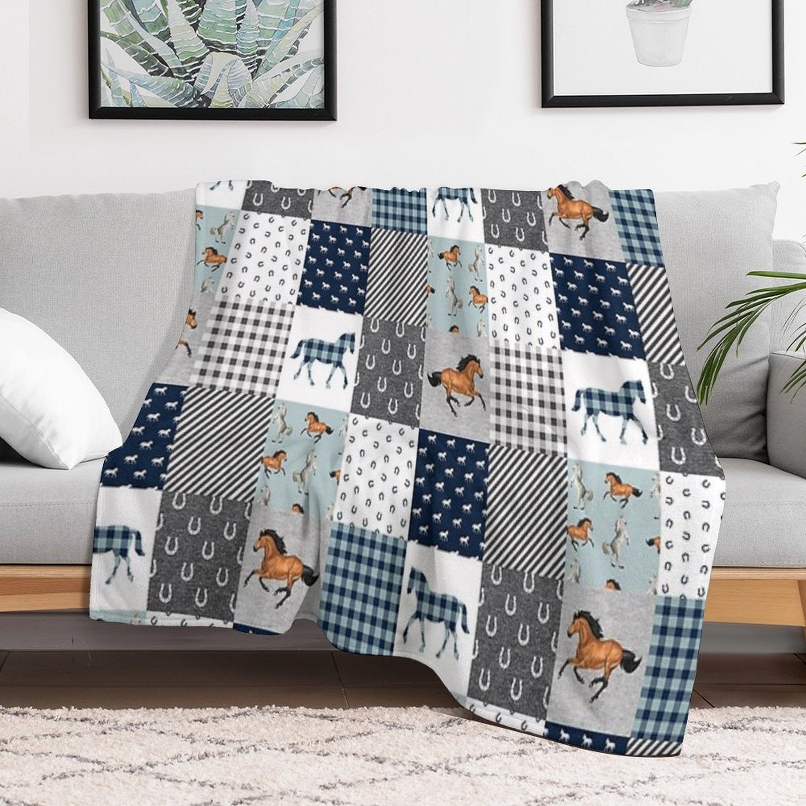 Horse Animal Plaid Versatility Throw Blanket