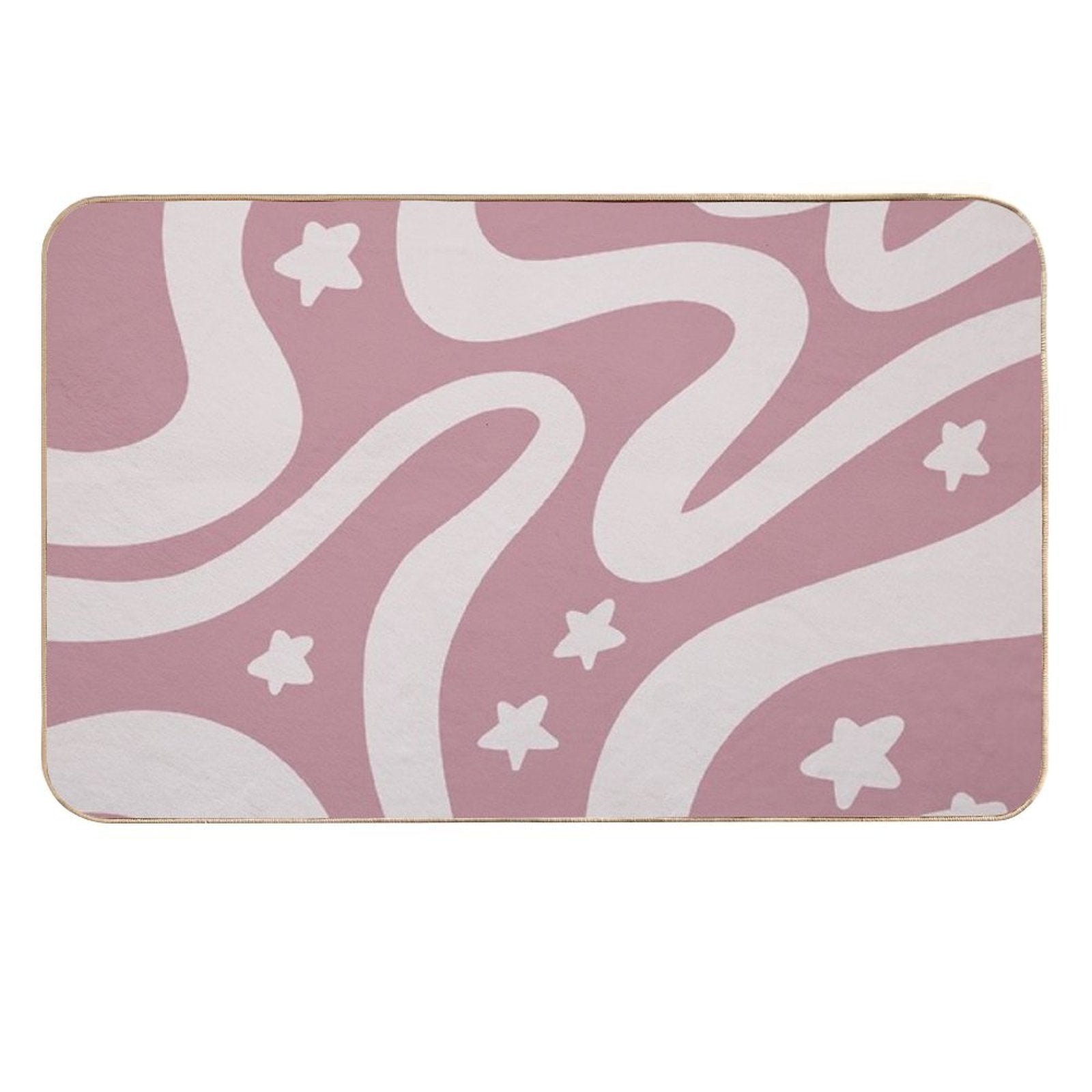 Retro Liquid Swirl & Stars Abstract Pattern Deep Pink  Long-Lasting Bath Mat