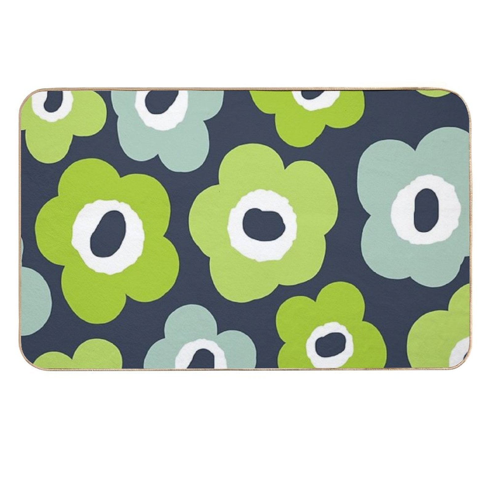 Iconic Bold Scandinavian Floral Pattern in Green And Blue  Stain-Proof Bath Mat