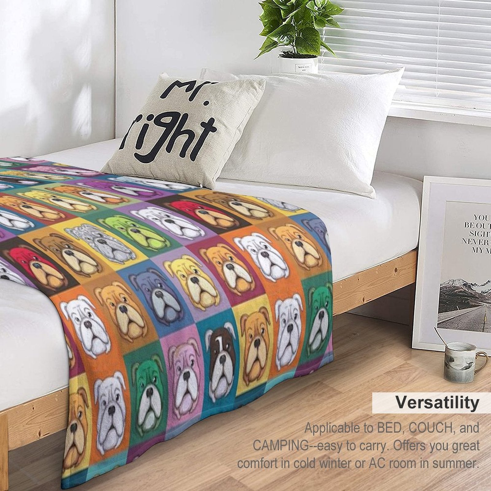 Bulldog Patchwork Vivid Canine Quilt Versatility Throw Blanket