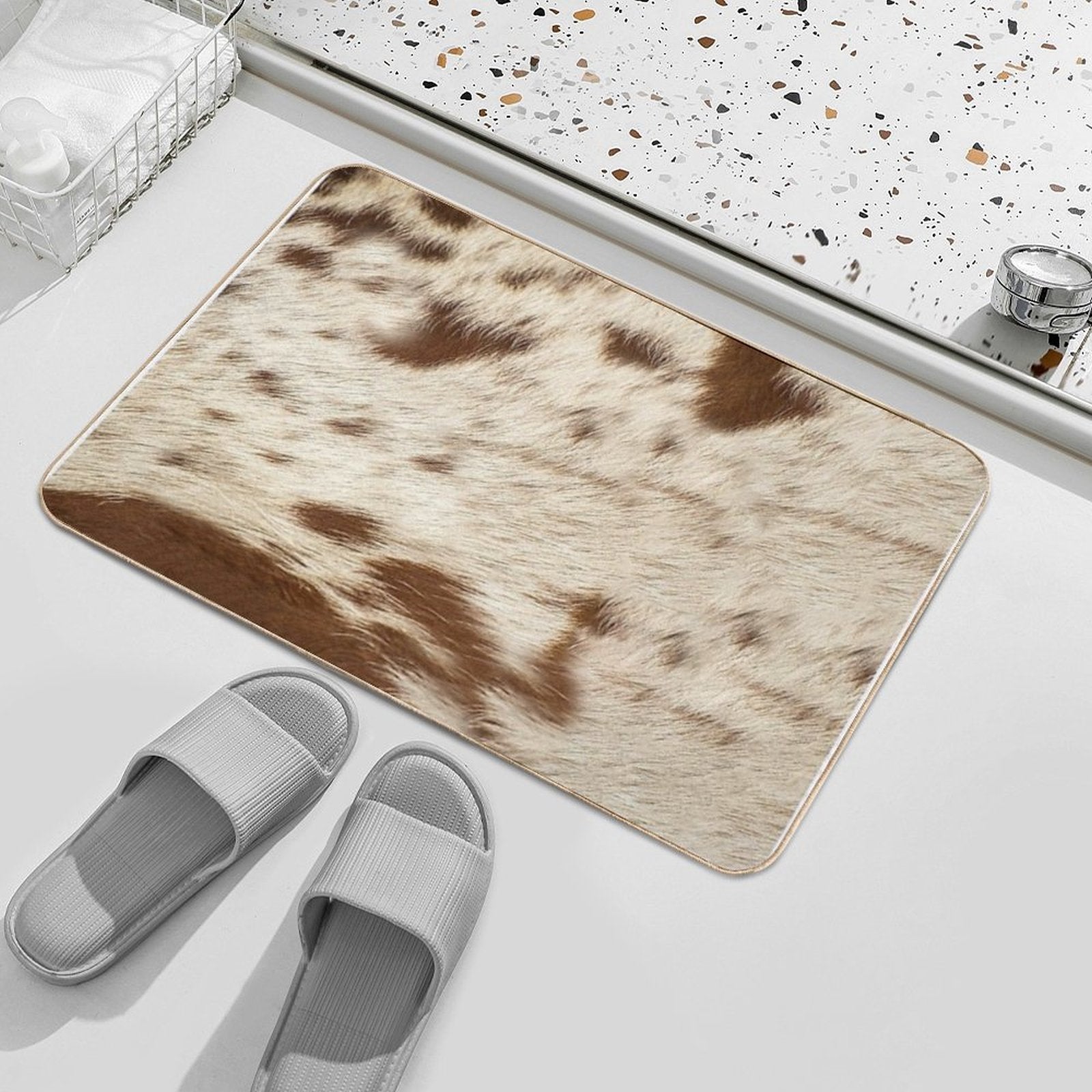 Cow Hide Brown & White  Easy To Clean Bath Mat