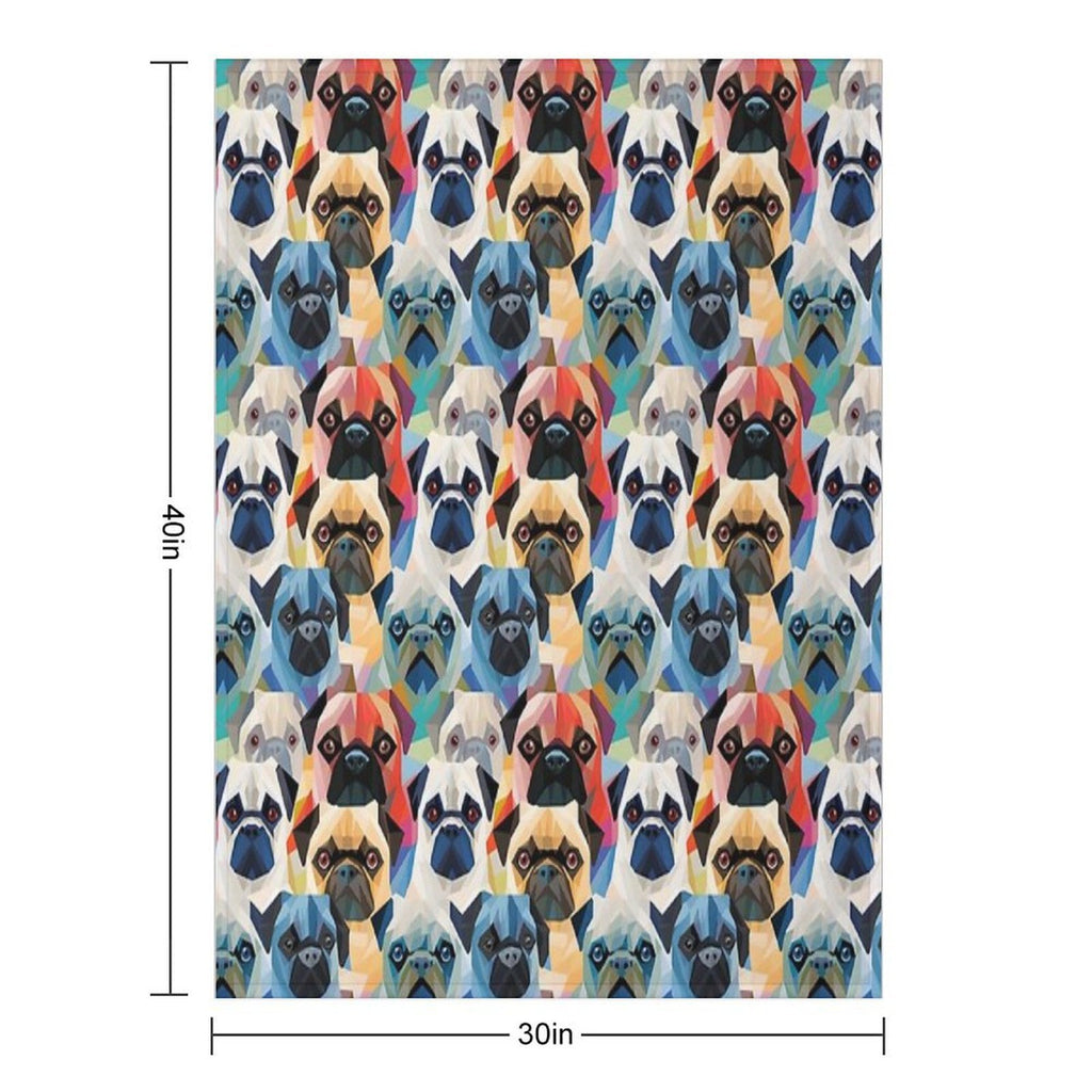 Pug in Geometric Camouflage Pattern Shrink-resistant Throw Blanket