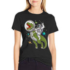 Astronaut Riding T-Rex Dinosaur Astro T-Rex Space Gift  Polyester Blend T-Shirt