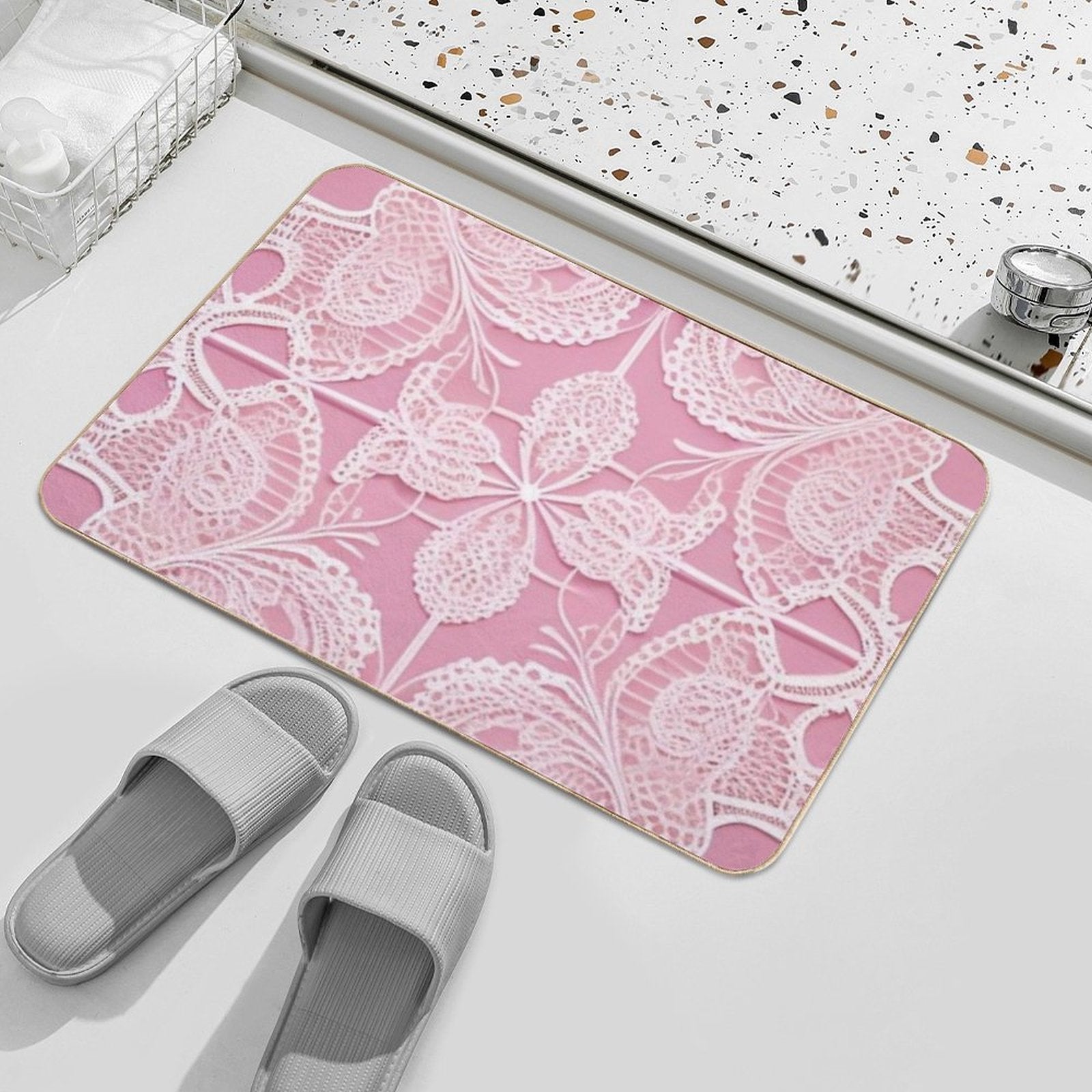 Pink Lace  Easy Maintenance Bath Mat
