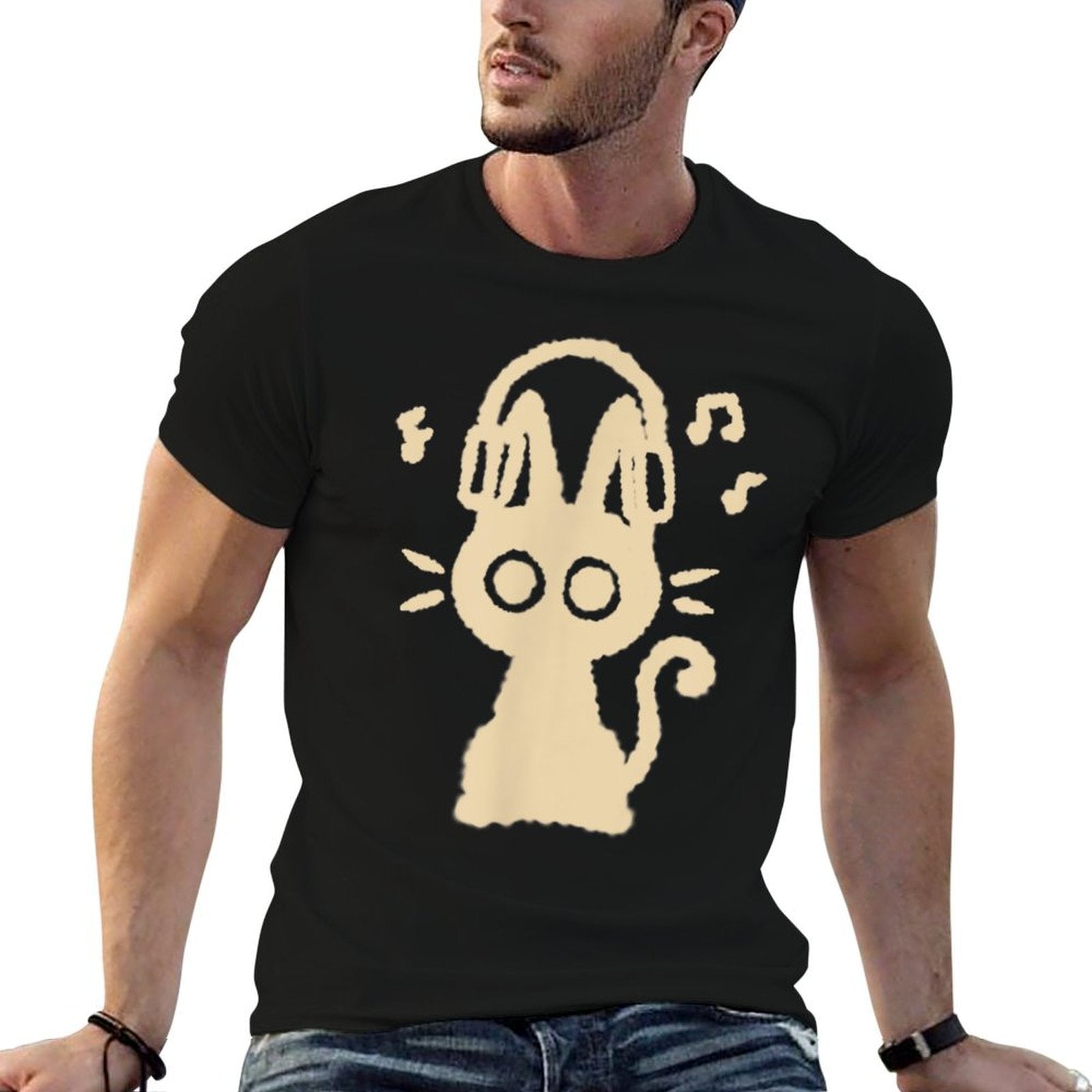 90s Y2K Funny Cute Cat Tomcat Kitten with Headphone Headset Men Women Kids  Eco-friendly Material T-Shirt