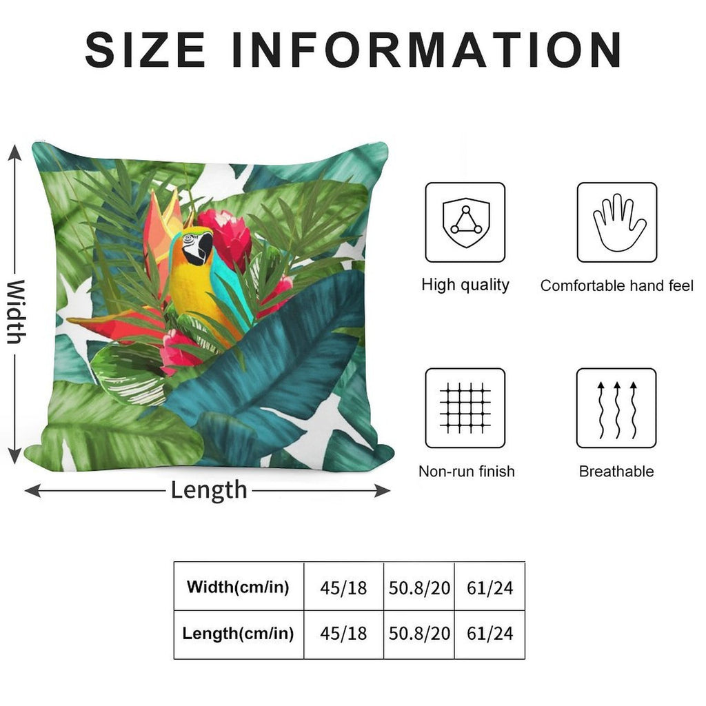 Fresh Parrot Tropical Banana Leaves Bouquet Soft Decorative Cover Throw Pillow