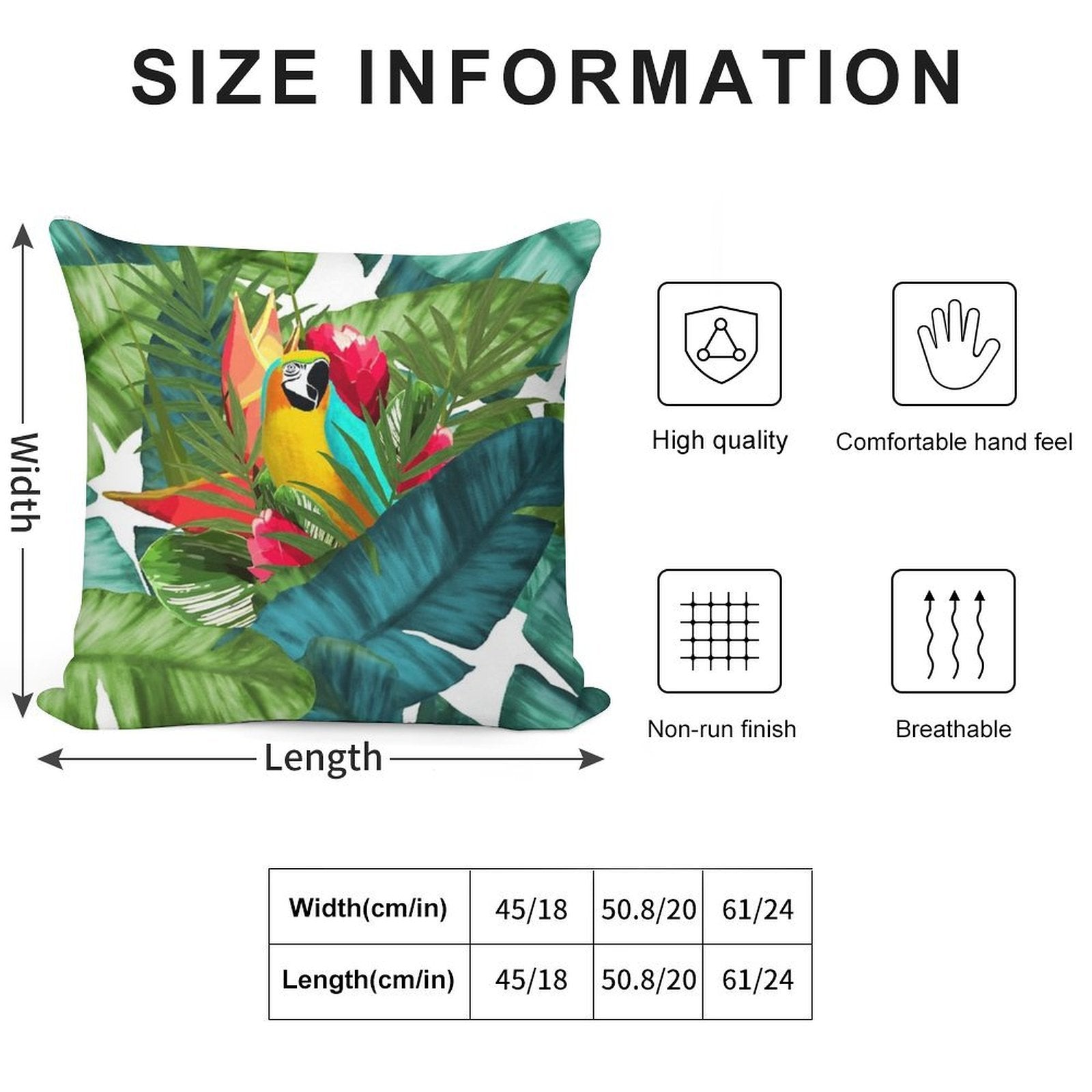 Fresh Parrot Tropical Banana Leaves Bouquet Soft Decorative Cover Throw Pillow