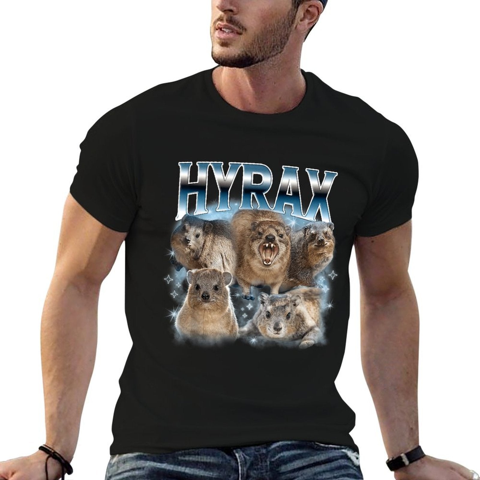 Funny Hyrax Oddly Specific Meme Gift And Apparel Unisex-Adults Retro Black Hyrax Vintage Ugly Funny Meme Retro Animal  Lightweight T-Shirt