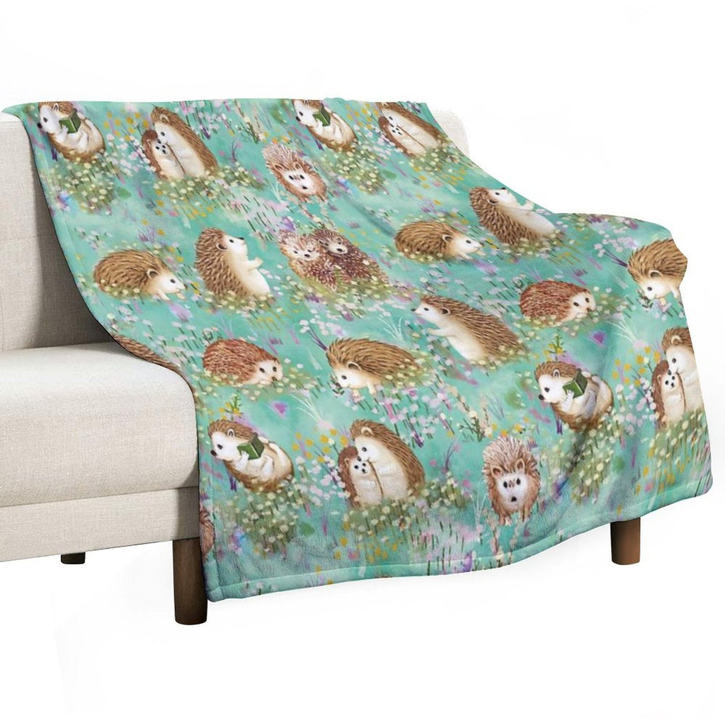 Hedgehog Spring Floral Velvety-soft Throw Blanket