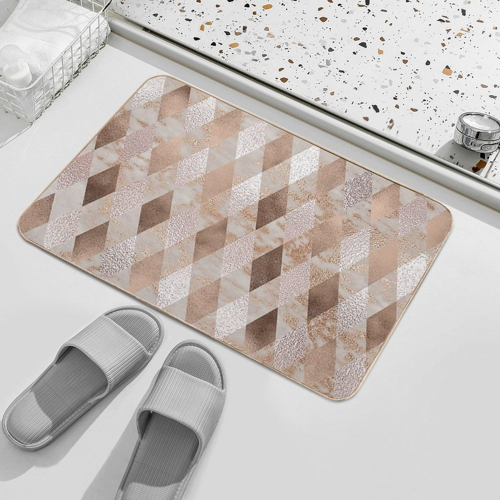 Small Copper And Blush Rose Gold Marble Argyle  Stain-Proof Bath Mat