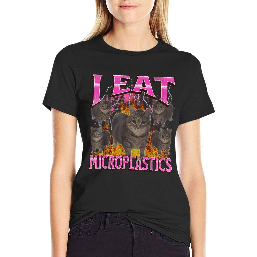 I Eat Microplastics Funny Cat Meme Bootleg Graphic Men Women  Durable T-Shirt