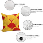 Asian Art Deco Red And Yellow Fan Pattern Soft Warmth Comfort Throw Pillow