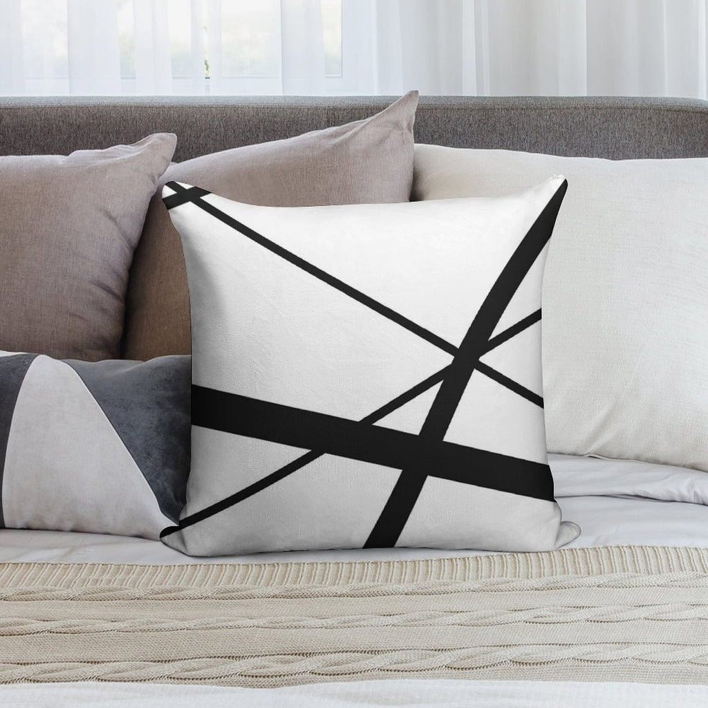 Black And White Geometric Lines Soft Anti-Pilling Throw Pillow