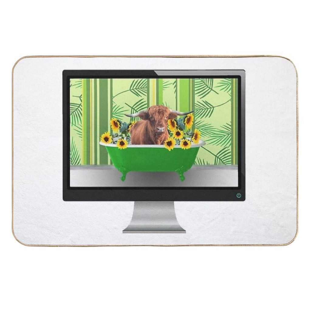 Computer Screen Green Bathtub Sunflower Highland Cow  Rapid-Drying Bath Mat