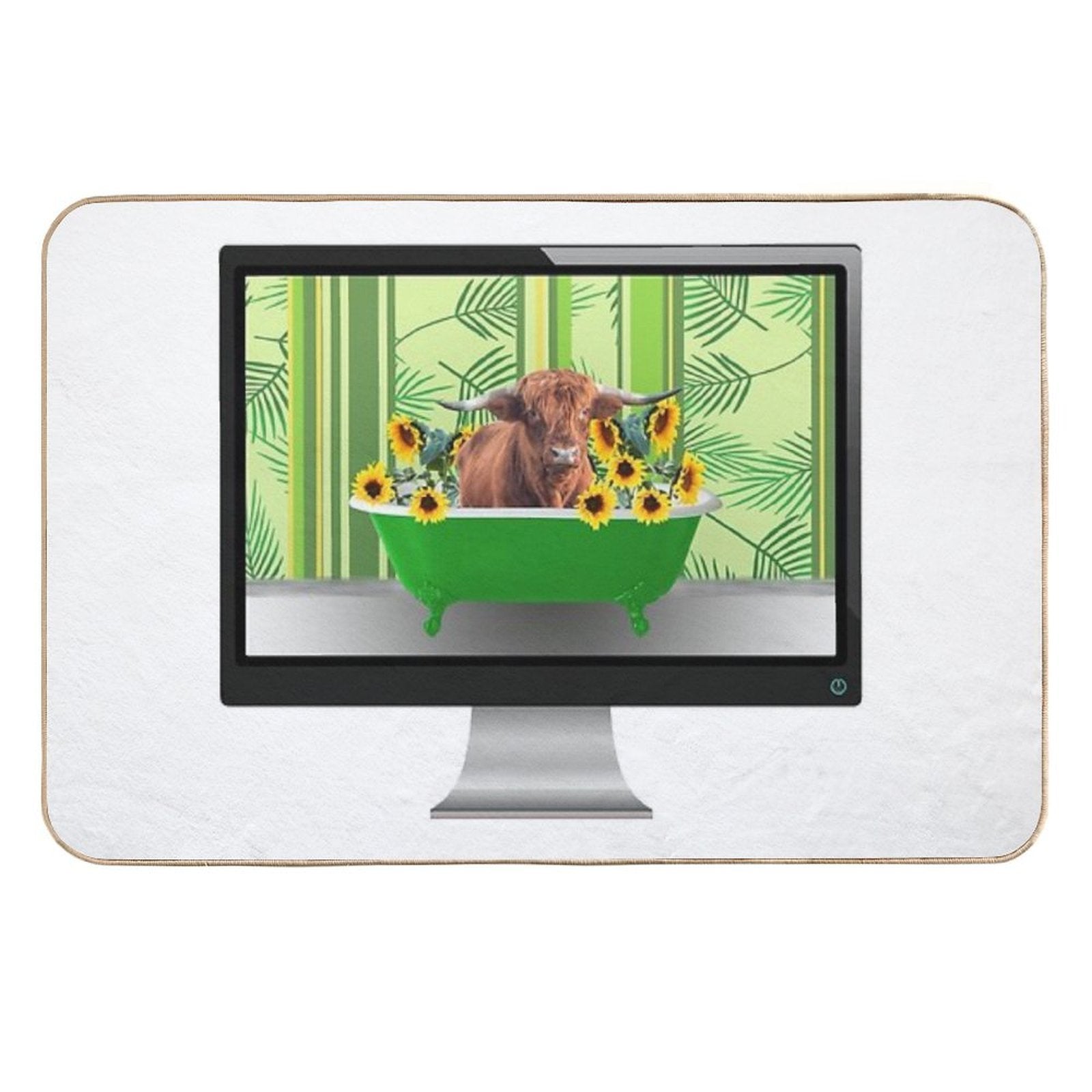 Computer Screen Green Bathtub Sunflower Highland Cow  Rapid-Drying Bath Mat