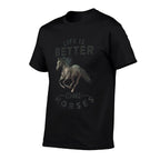 Life Is Better With Horses Funny Horseback Riding - Unisex-Adults, Grey, Small,,, Letter Print, Crew Neck, Classic Fit, Pull On,  Eco-friendly Material T-Shirt