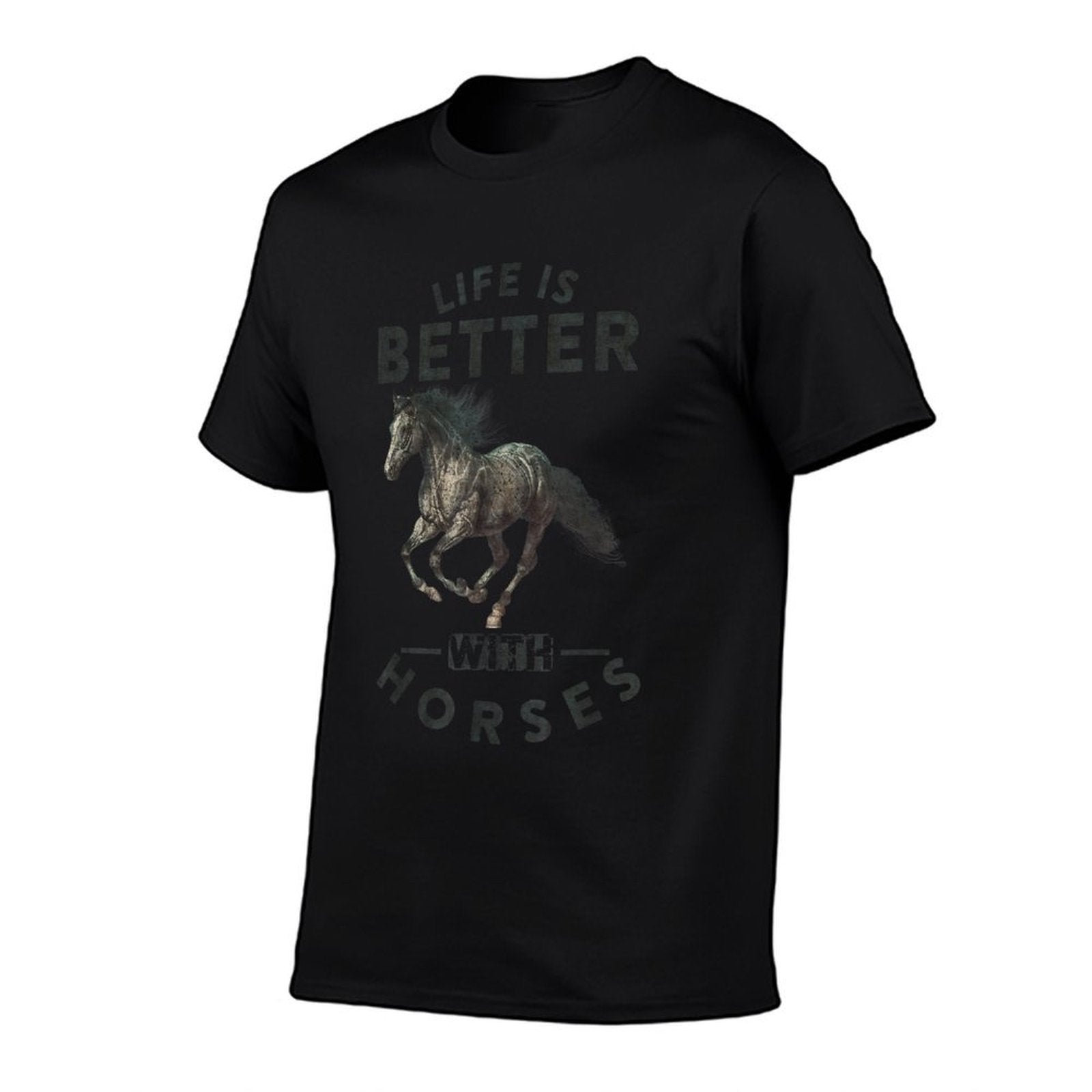 Life Is Better With Horses Funny Horseback Riding - Unisex-Adults, Grey, Small,,, Letter Print, Crew Neck, Classic Fit, Pull On,  Eco-friendly Material T-Shirt